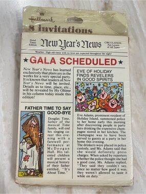 8 Vintage Hallmark New Years Eve Party Invitations Gala Father Time NOS New